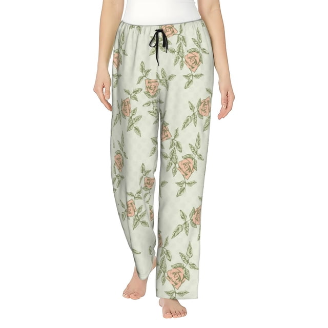 Fotbe Rose Pantalones de Pijama para Mujer, Pantalones de Dormir, Pantalones Pj con Cordón y Bolsillos-Small