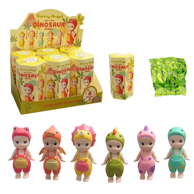 Serie de dinosaurios Sonny Angel: 6 cajas sorpresa selladas, figuras coleccionables de dinosaurios ángel, minimuñecas de bolsillo de estilo retro, diversión de desempaquetado misterioso para