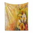 thumbnail image 1 of Yellow Flower Soft Flannel Fleece Blanket, Oil Painting Style Bouquet of Rose Daisy Gerbera Flowers Grunge Display, Cozy Plush for Indoor and Outdoor Use, 50" x 60", Mustard Orange, by Ambesonne, 1 of 6