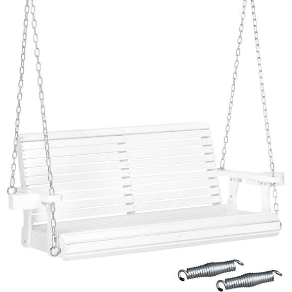 CHTER XL Size Patio Wooden Porch Swing Outdoor with Cup Holders, Heavy Duty 880 LBS Hanging Swing Chair Bench with Hanging Chains for Yard, Lawn, Garden (4 FT Pro, White)