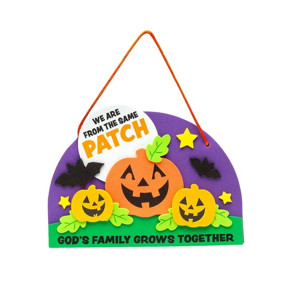 Fun Express 6 1/2" x 4 1/2" Religious Halloween Pumpkin God’s Patch Sign Foam Craft Kit - Makes 12