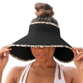 thumbnail image 3 of ZHENHONG Sun Hats for Women Summer Fashion Beach Holiday Sun Hat Floppy Straw Hat Casual Solid Color Headwear Black, 3 of 9