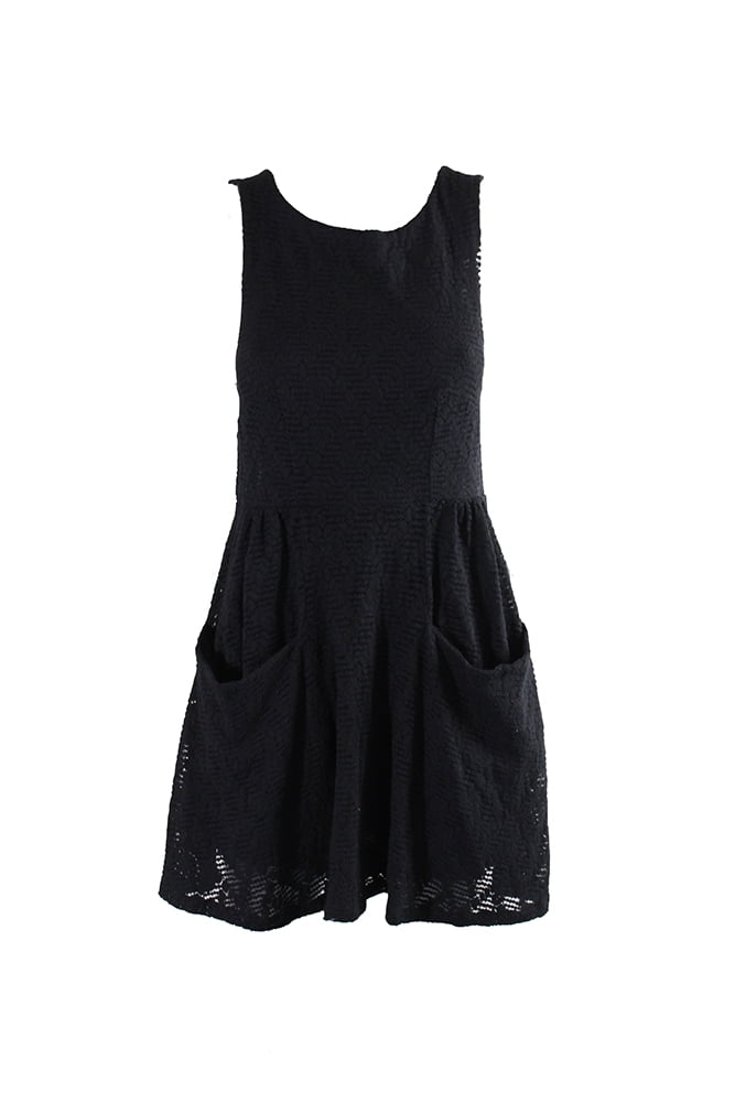 Black Sleeveless Lace Cutout Mini Dress 