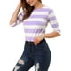 thumbnail image 4 of Camisetas de rayas para mujer Inspire Chic, corte ajustado, mangas de codo, cuello barco, T-shirt M blanca y morada, 4 of 7