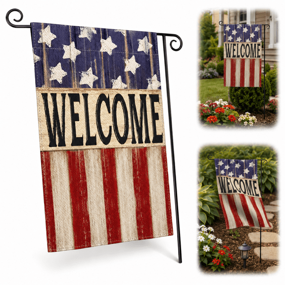 Emlimny Patriotic 4th of July Garden Flag 12x18 Inch Double Sided Outside, Memorial Day Retro American Stars and Stripes Welcome Yard Outdoor Decoration