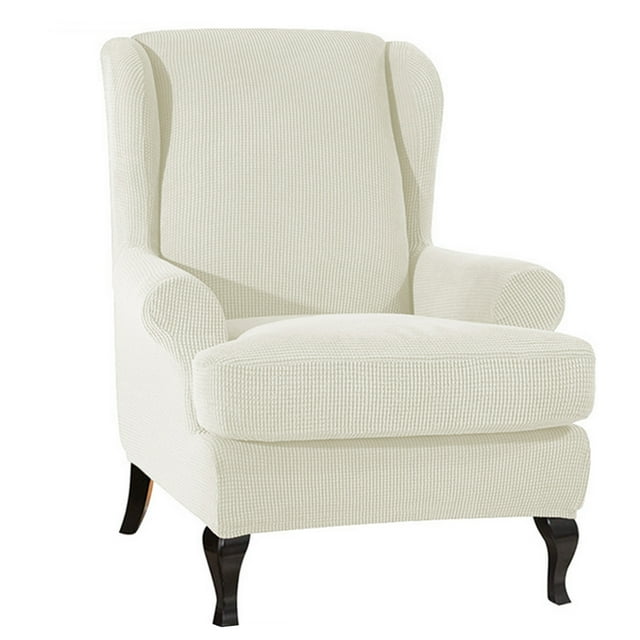 Yeacher Sofa Covers Wing Chair Elastic Fabric Stretch Couch Slipcover Polyester Spandex Furniture Protector (White)