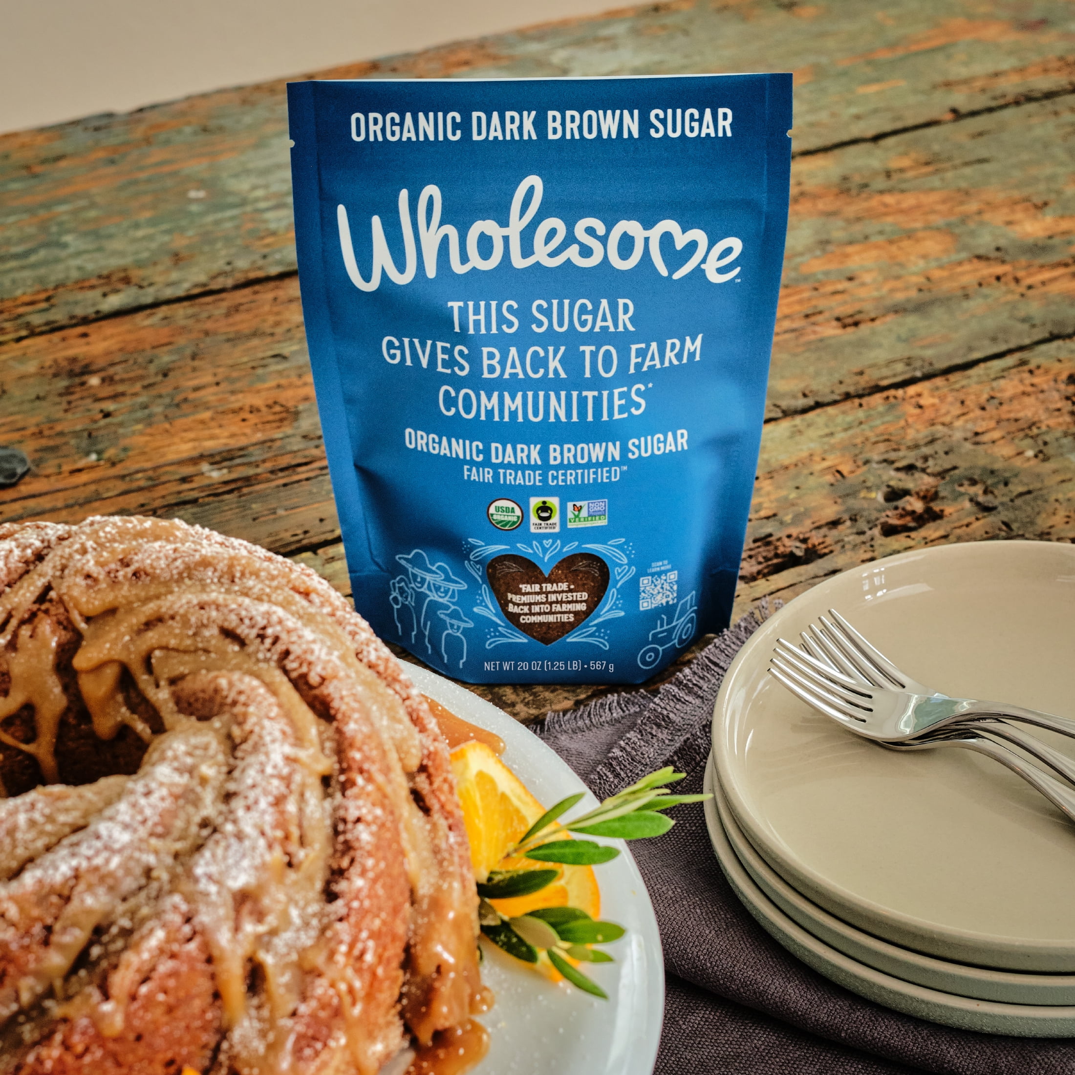 (3 pack) Wholesome Organic Fair Trade Dark Brown Sugar, 20oz Resealable Pouch, Great for Baking & Sweetening