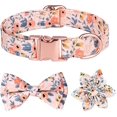 thumbnail image 1 of Collar Para Perro Con Pajarita Desmontable Y Diseño Floral Grabado, Collar Para Perro Con Hebilla De Oro Rosa, Perros Medianos Grandes En 3 Estilos Diferentes (m, Naranja). Afortunado Sencillez, 1 of 5