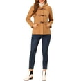 Allegra K Women's Toggle Duffle Coat Zipper Front Solid Cropped Hooded Pea Coat