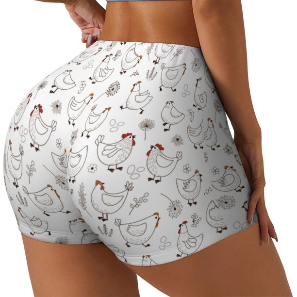 Balery Funny Chicken Pantalones cortos de entrenamiento estampados para mujer, sin costuras, ajustados, para gimnasio, yoga, correr, deportes, ejercicio activo, fitness.-XX-Large