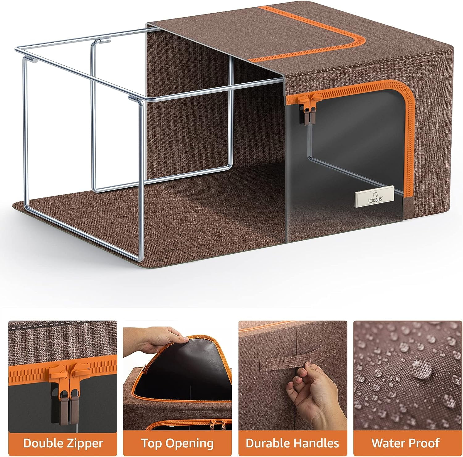 Sorbus Storage Bin with Metal Frame, Stackable & Foldable with Clear Window & Handles, Organization for Closets