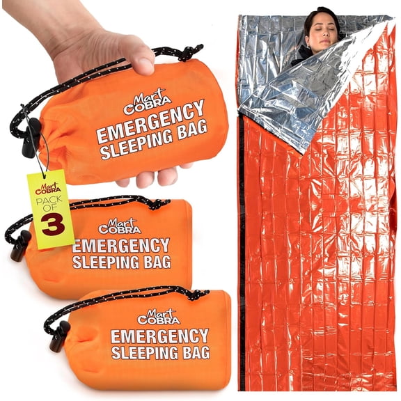 Mart Cobra Emergency Sleeping Bag 3-Pack – Ultra-Lightweight, Thermal Insulated, Waterproof, 84" x 36" – Essential Survival Gear for Outdoor, Hiking, Camping