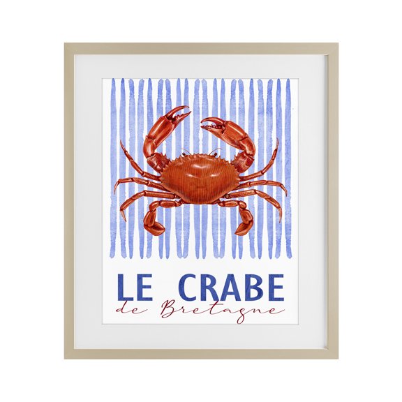 Stupell Industries Traditional Le Crabe Nautical Stripes Birch Framed Print Under Glass, 17 x 21, by Kim Allen