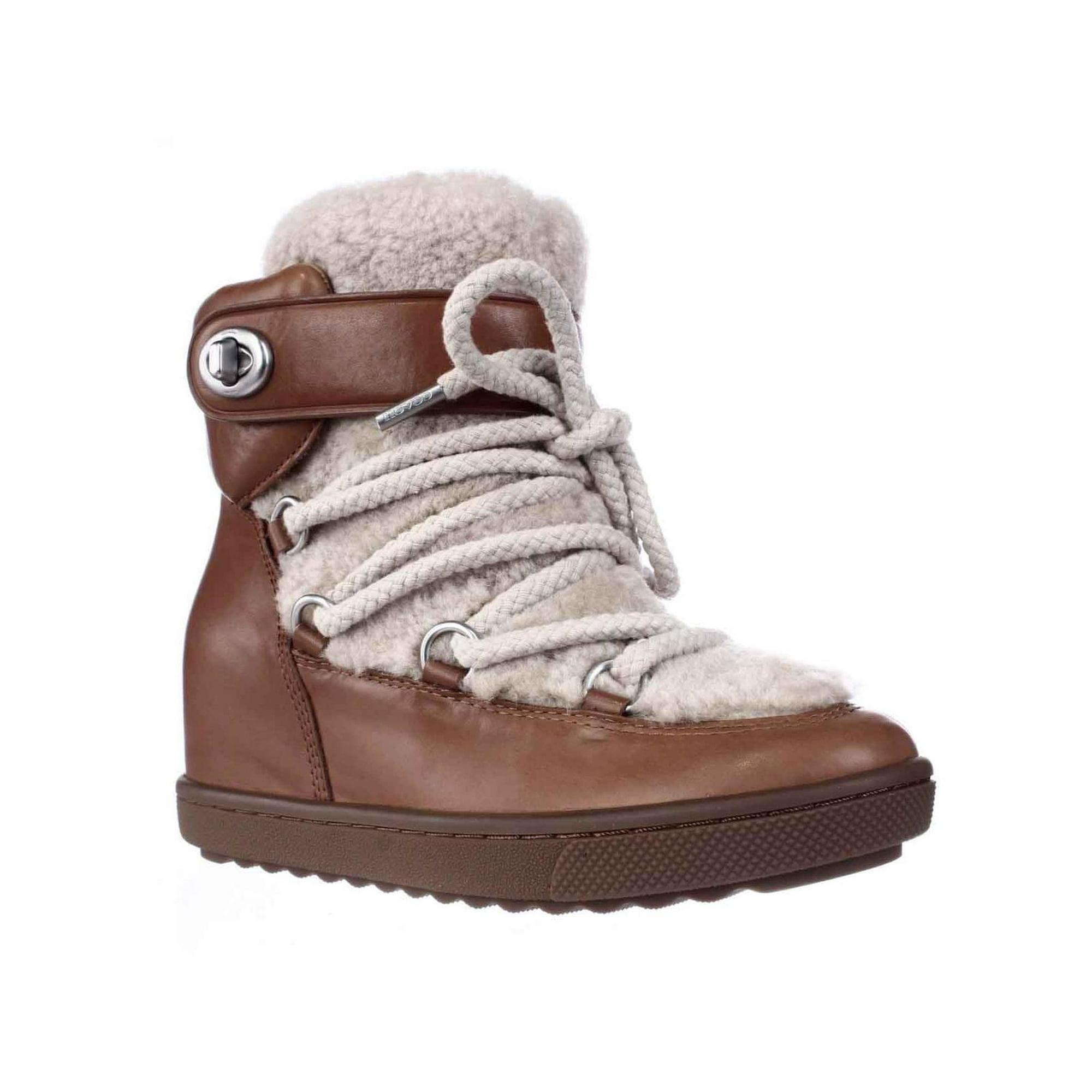Coach Monroe Shearling Lace Up Wedge Booties Saddle Natural Walmart