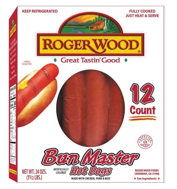 Roger Wood Bun Master Hot Dogs, 24 oz, 12 Count, Fresh, Sausages & Hot Dogs