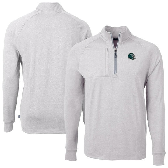 Men's Cutter & Buck Heather Gray Philadelphia Eagles Big & Tall Adapt Eco Raglan Quarter-Zip Jacket