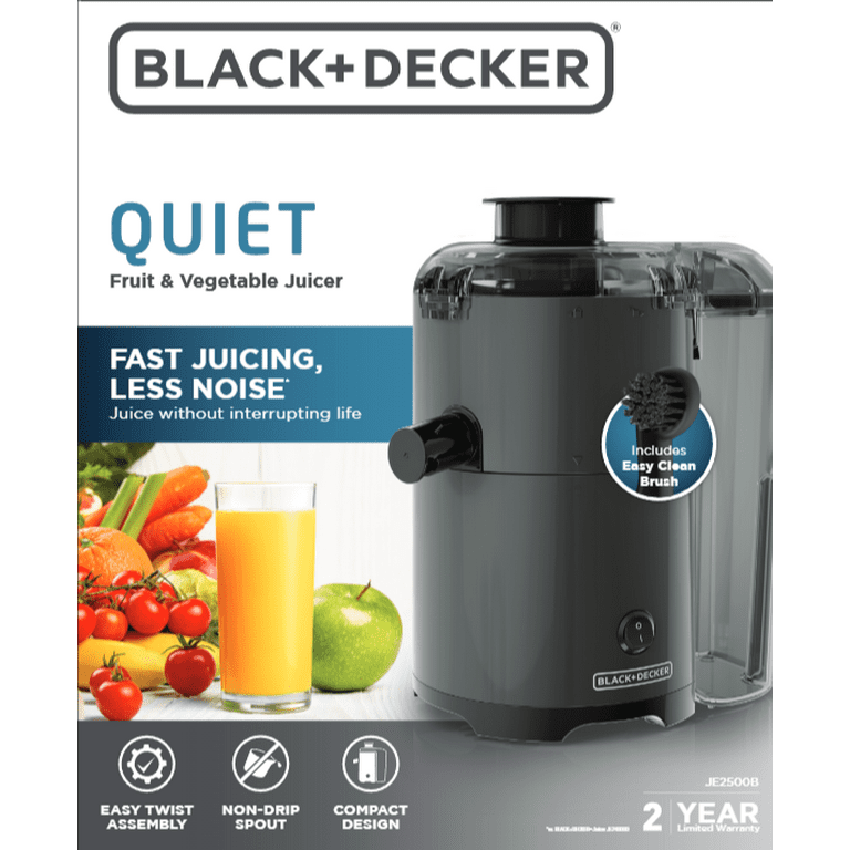 BLACK+DECKER 400-Watt Fruit and Vegetable Juice Extractor, Black, JE2200B,  12.2 x 6.6