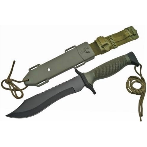 Rite Edge 12 Inch Green Ready Knife 440 Stainless Steel Reversed Serrated Blade Green Handle ABS Sheath Outdoor Survival Utility Fixed Blade Knife