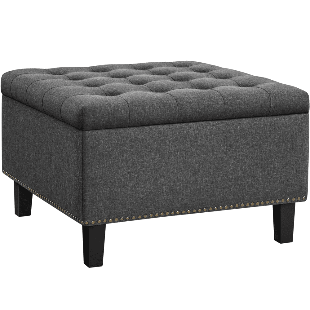 Smilemart Modern Linen Like Storage Ottoman Bench with Button Tufted for Entryway Dark Gray