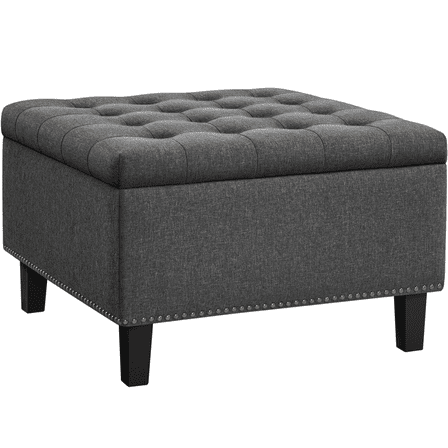 Alden Design Modern Linen-like Storage Ottoman Bench with Button-Tufted for Entryway, Dark Gray