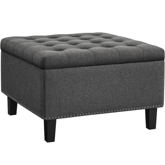 Alden Design Modern Linen-like Storage Ottoman Bench with Button-Tufted for Entryway, Dark Gray