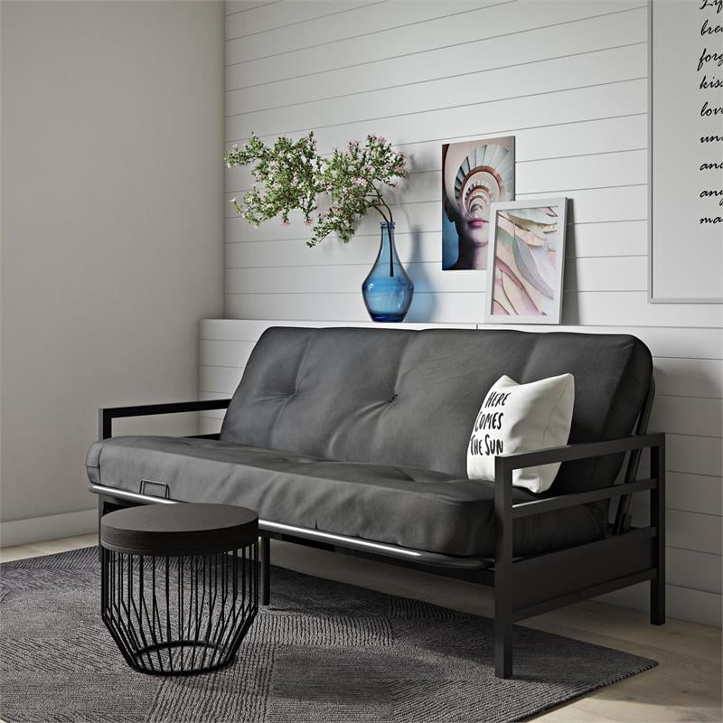 Metal Arm Futon with Mattress Gray with End Table Mainstay. Home