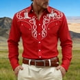 thumbnail image 2 of Mens Shirts Western Cowboys Printed Long Sleeve Button Lapel Top Casual Carnival Theme Classic Comfortable Shirt for Men Red S, 2 of 5