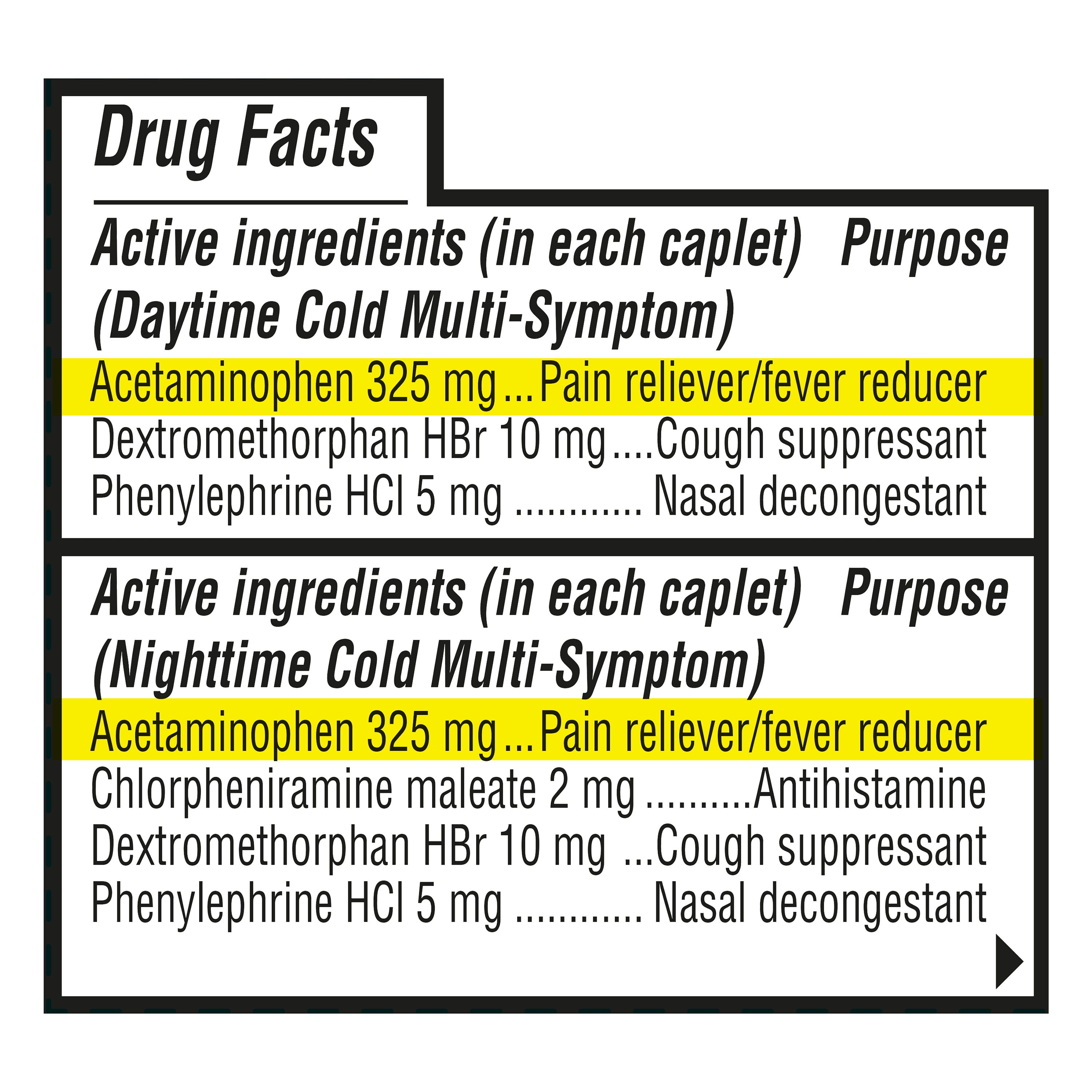 Equate Daytime & Nighttime Multi-Symptom Cold Relief Caplets Combo Pack, 24 Count (2x12 Count)
