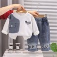 thumbnail image 2 of KPOPLK Toddler Baby Boy Clothes Solid Color Long Sleeve Crewneck Sweatshirt Top Casual Pants Set 2Pcs Fall Winter Outfits Clothing Light Gray 5-6 Years, 2 of 9