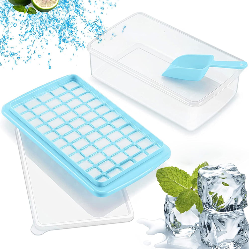 SKYCARPER Small Ice Cube Tray with Lid and Bucket, Easy Release Mini Ice Trays for Freezer, Comes with Ice Bucket, Scoop and Cover,Stackable Freezer Trays with