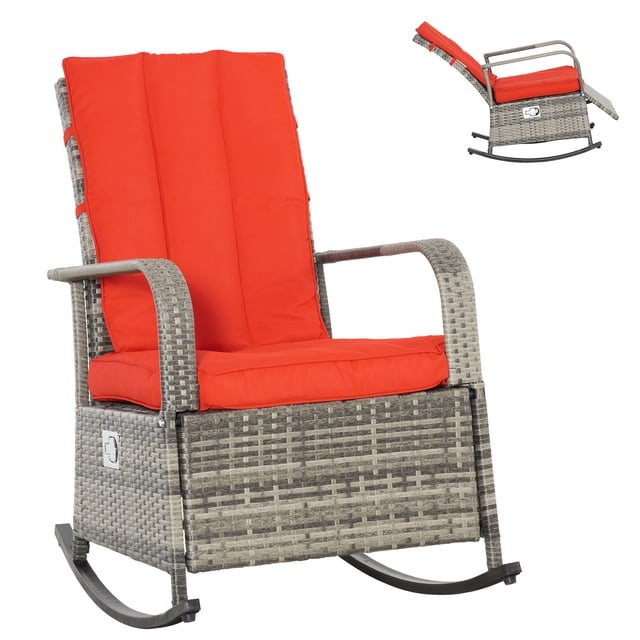 Outsunny Chaise Berçante en Osier avec Coussin Doux Repose-Pieds Réglable Rouge