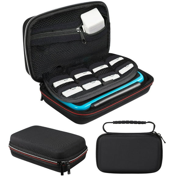 Carrying Case Fit for Nintendo 2DS XL, TSV Hard Travel Protective Case with 16 Game Card Slots, Removable Accessories Pouch, Black