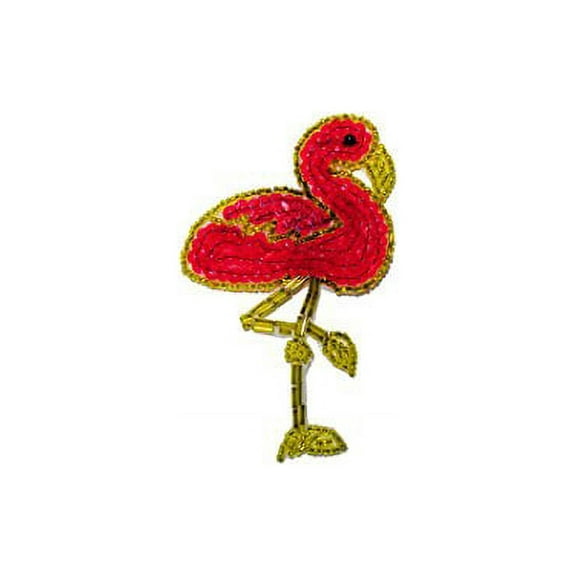 Altotux 3"x4.5" Coral Red Flamingo Sequins Beaded Sew on Applique Patch Motif