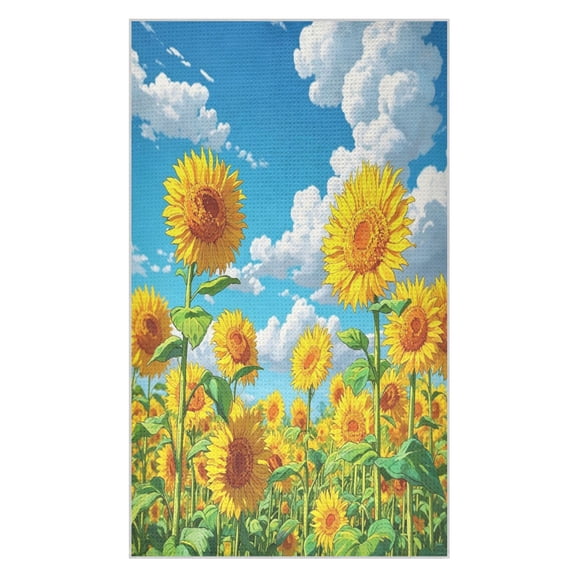 Iauyy Fiber Waffle Weave Kitchen Towels 18*30Inch Super Absorbent Dish Cloths for Washing Drying Dishes, Yellow Sunflower Field Design
