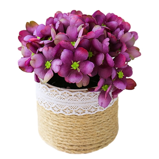 2 piezas de cuenco de lino, hortensia, bonsái, flores, adornos creativos pequeños para el hogar, plantas verdes artificiales