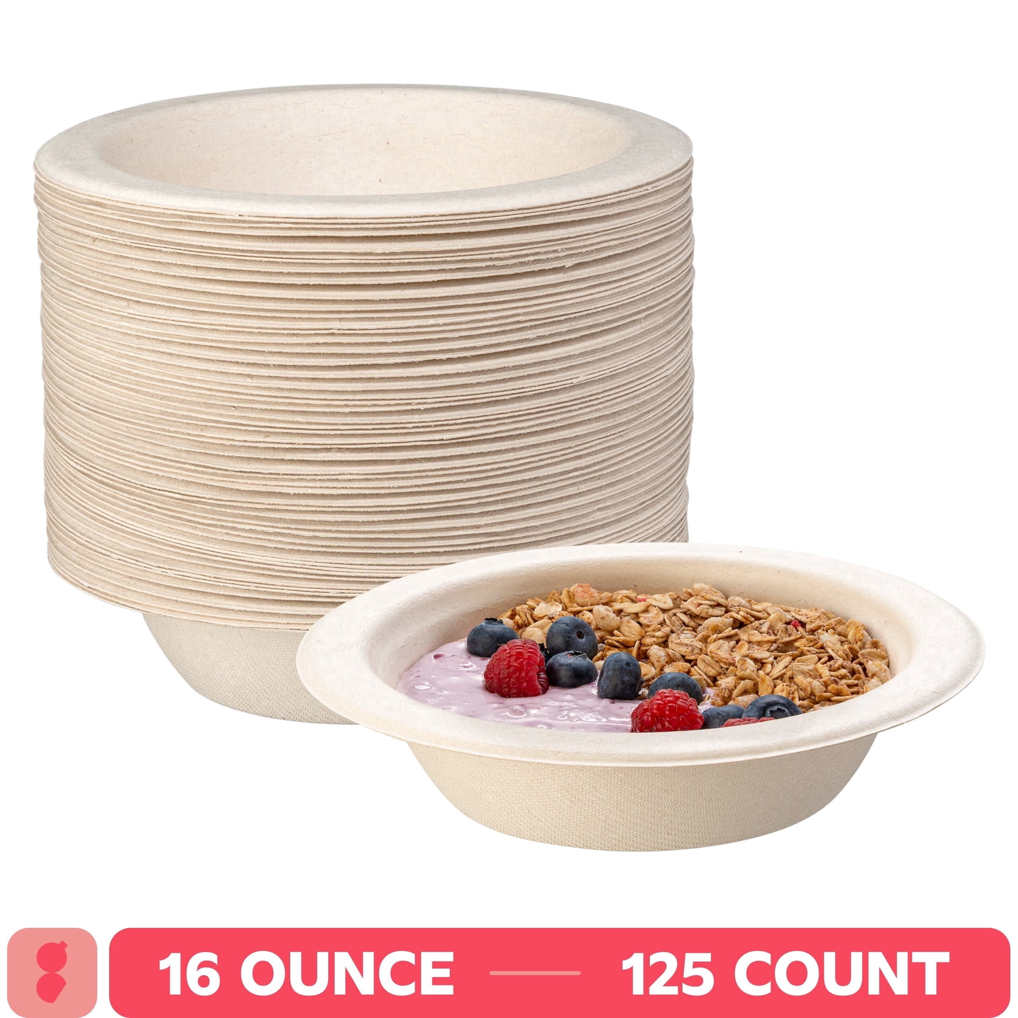 GUSTO 12 oz Compostable Paper Bowls, Eco-Friendly Disposable Kraft Bowls for Soup and Snacks, 125 Count