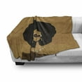 thumbnail image 3 of 1970s Soft Flannel Fleece Throw Blanket, Woman with Afro Hairstyle and Hippies are Back Words Earth Tones, Cozy Plush for Indoor and Outdoor Use, 70" x 90", Pale Coffee Black, by Ambesonne, 3 of 6