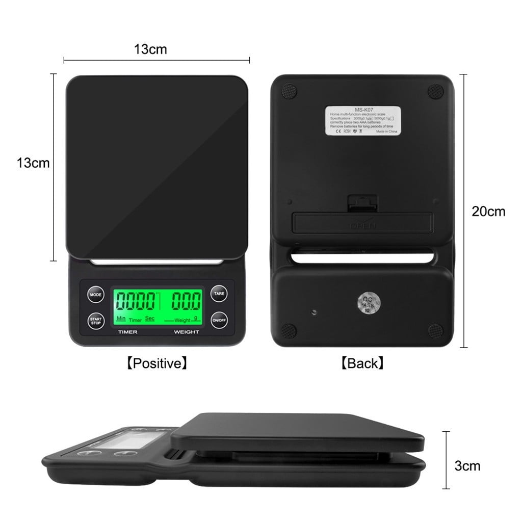 Digital Coffee Scale for Kitchen, Electronic Timing Scale 5000g/0.1g, Mini Baking Scale with LCD Backlight