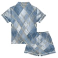 thumbnail image 2 of Silky Satin Kids' Pajama Set Breathable & Smooth Unisex Button-Down Pajamas Blue Plaid Pattern, 2 of 8