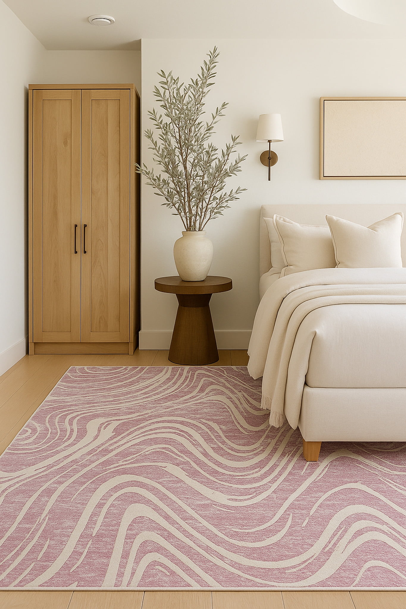 Tapis d'interieur abstrait Rug Branch Nomad, beige violet, cotier - Salon, chambre, salle a manger et cuisine