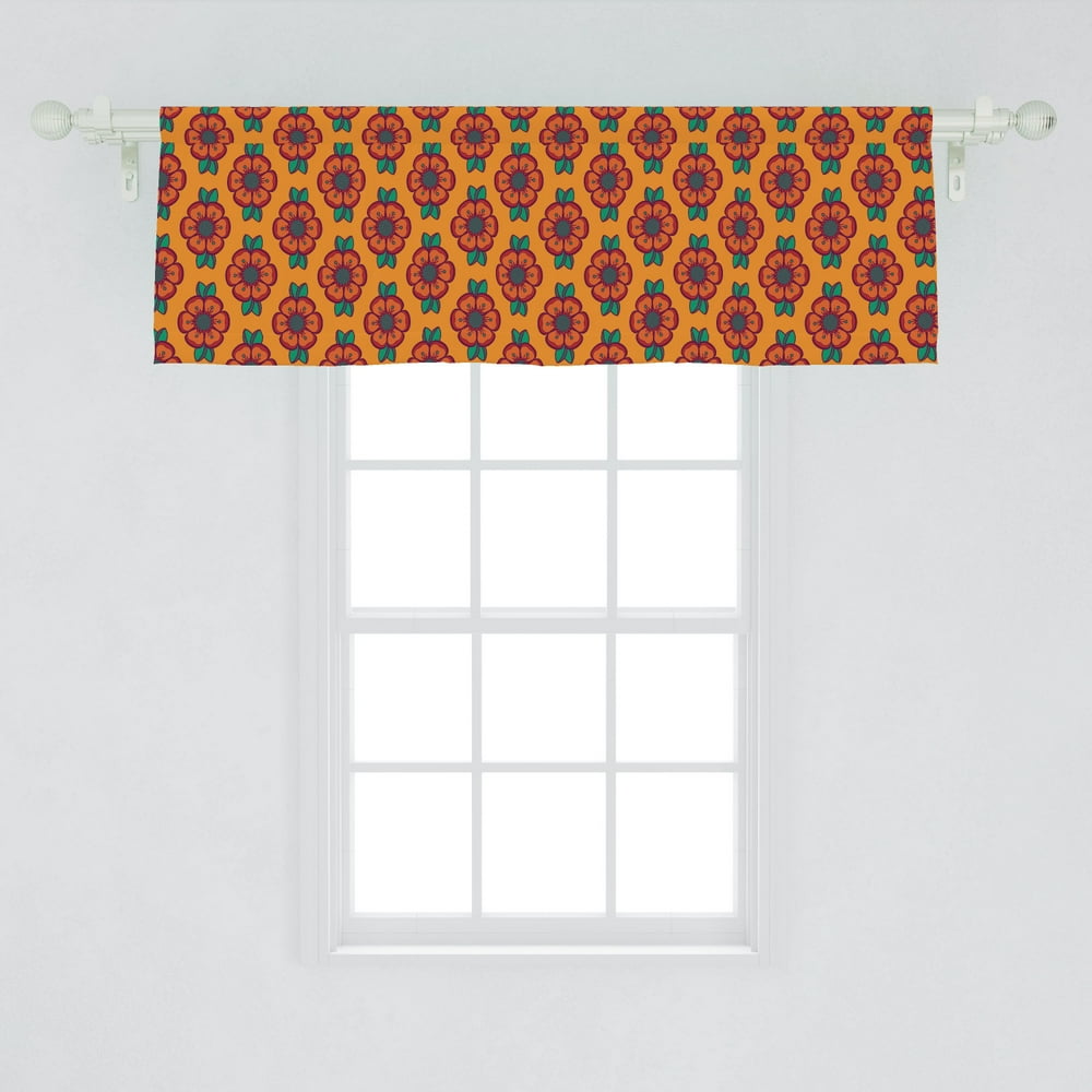 Burnt Orange Window Valance, Abstract Flourishing Nature Pattern with
