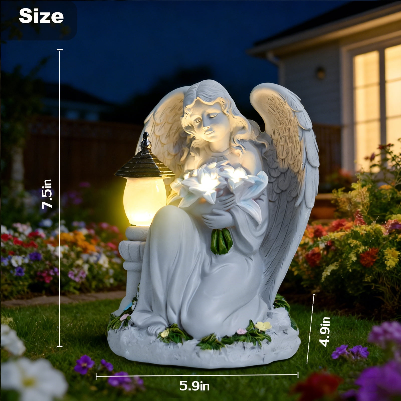 Solar Angel Garden Statue Outdoor, Praying Angel Statues Solar Figurine Lights Outdoor Waterproof, Resin Angel Sculpture for Garden Yard Lawn Grave Cemetery Decor, Angel Gift for Mom Grandma Women