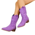 thumbnail image 5 of UngA Women's Cowboy Boots Mid Calf Fashion Cowgirl Boots with Embroidery Western Snip Toe Purple,Size 7.5, 5 of 7