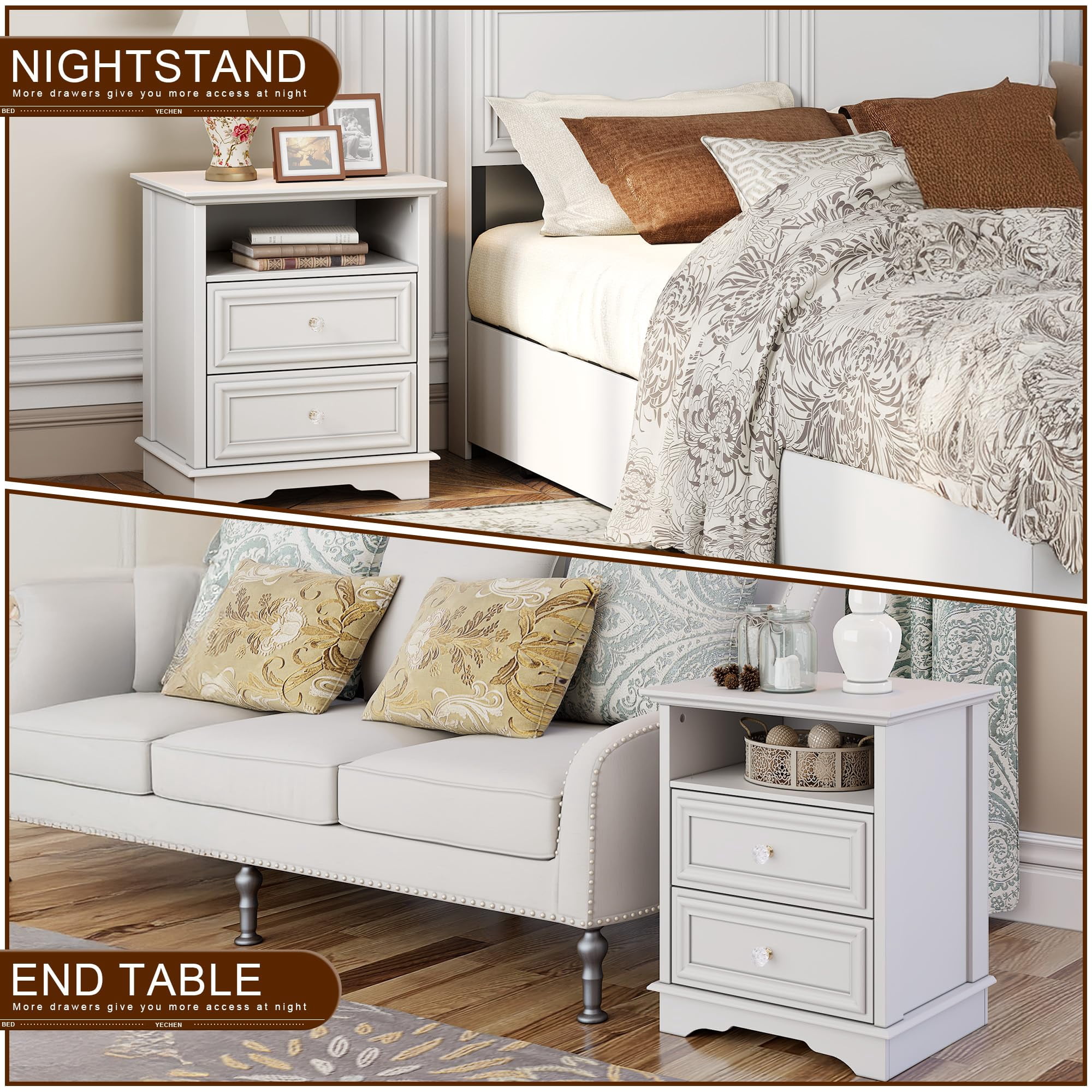 Brafab Farmhouse Nightstand Set of 2, 25" Tall 3-Drawer Open Shelf Bedside Table