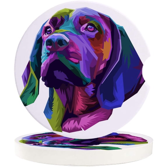 FMSHPON Pop Art Colorful Labrador White Set of 6 Car Coaster for Drinks, Absorbent Ceramic Stone Coasters Cup Mat with Cork Base for Home Kitchen Room Coffee Table Bar Decor