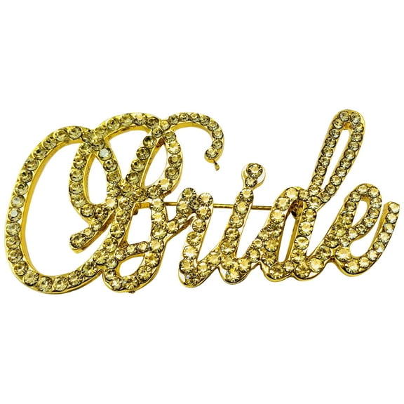 Bride Brooch Pin Gold Rhinestone Wedding Brooch, Bridal Shower Gift, Bachelorette Party Accessory, Wedding Day Jewelry for Bride, Elegant Crystal Script Pin
