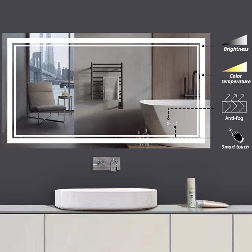 Dimmable LED Mirror for Bathroom 40x24 Anti Fog Vanity Makeup Mirrors for Bathroom with Lights LED Bathroom Mirror with Lights Horizontal/Vertical Touch Switch Lighted Mirrors for Bathroom Wall 