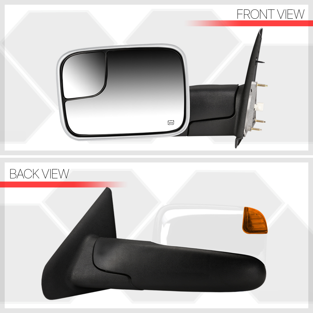 Pair] Chrome Power+Heated Flip Up LED Signal Towing Mirror for 02