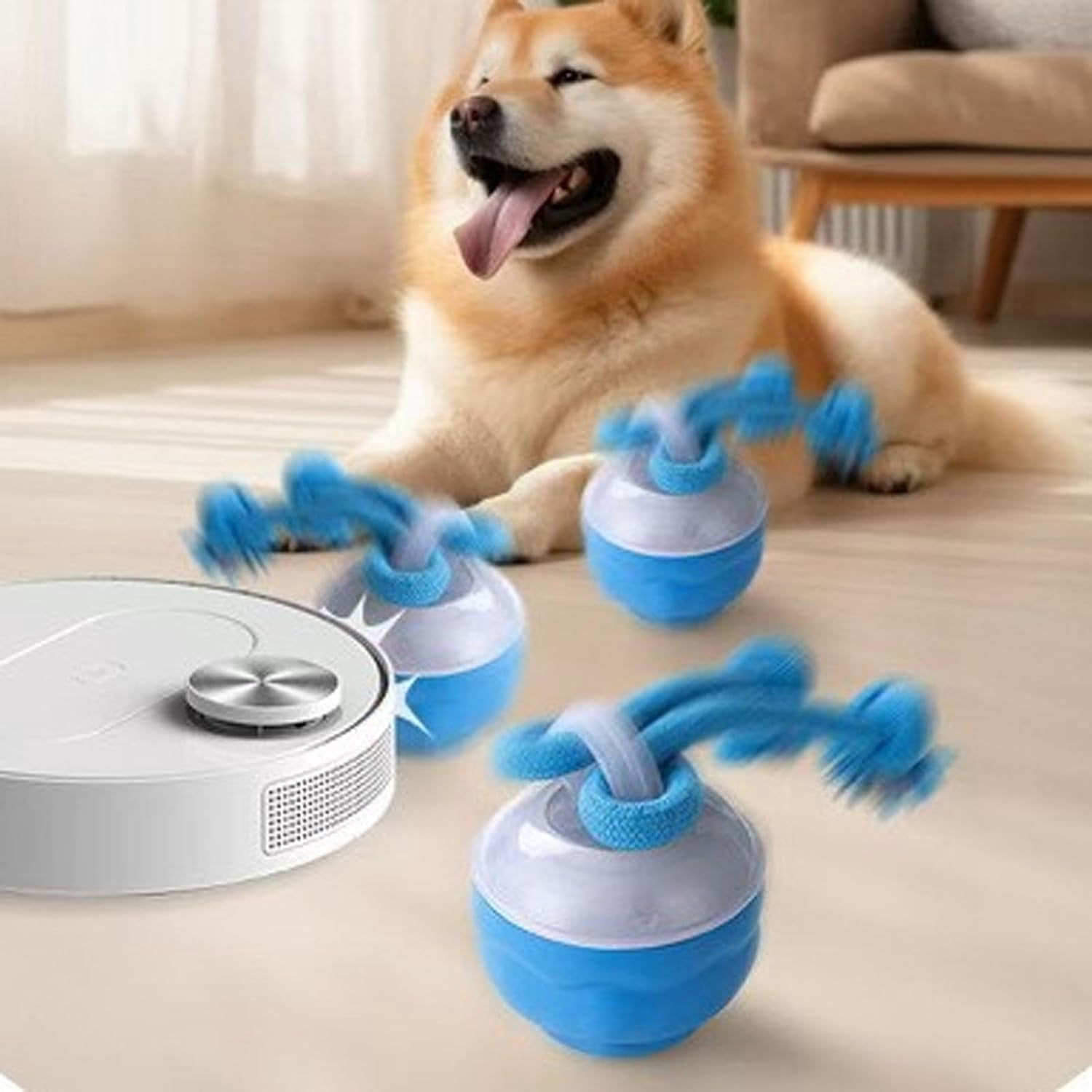 Interactive Dog Toys, Squeaky Dog Toys, Rolling Ball for Puppy and Medium Dogs, Squeaky Indoor/Outdoor Play