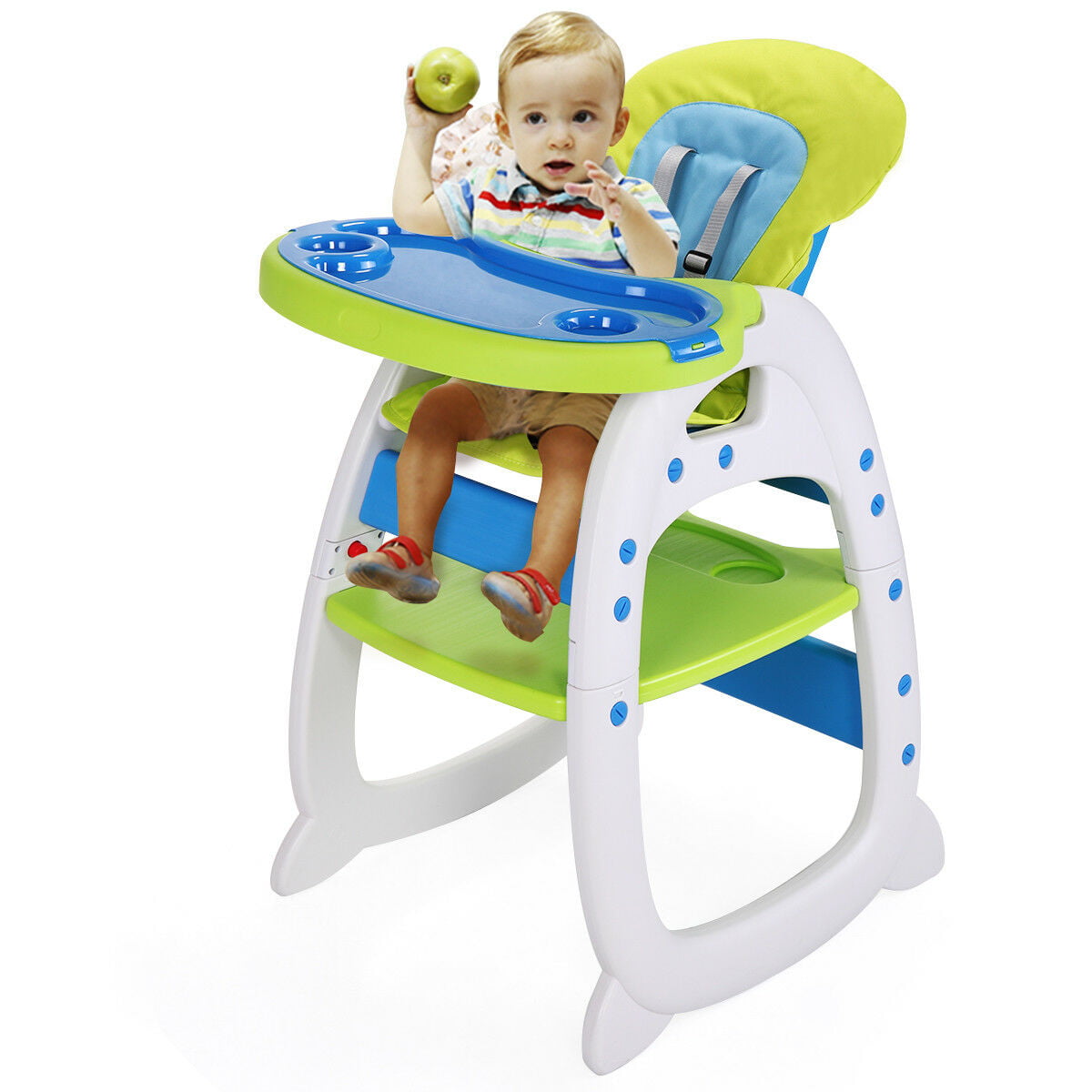 3 in1 Baby Highchair Toddler Infant Kids Feeding Tray Adjustable High Chair Blue